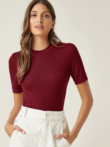 BASICS Mock-Neck Rib-knit Top