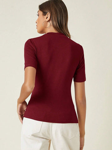 BASICS Mock-Neck Rib-knit Top