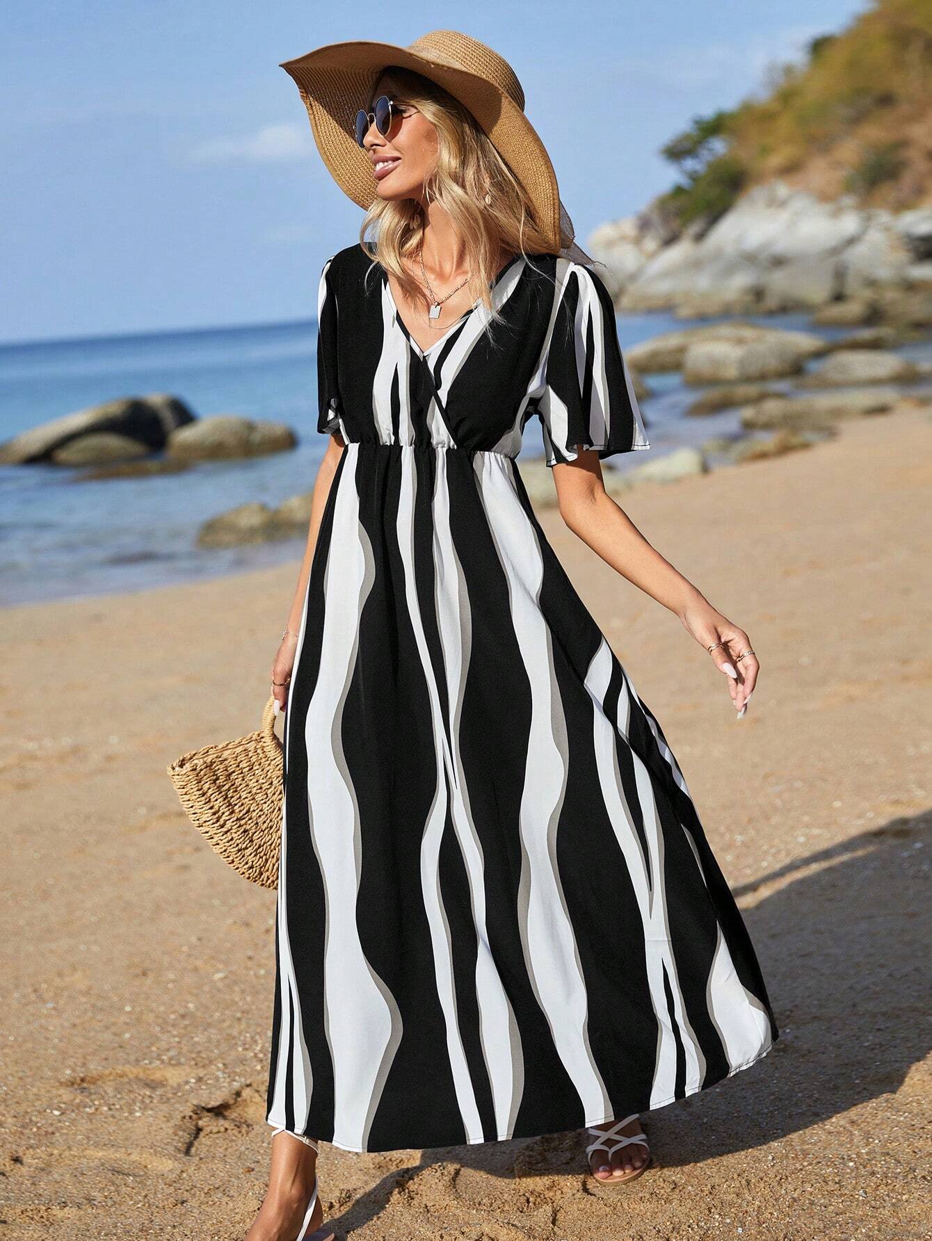 VCAY Women'S Colorblock Printed Summer Dress Shein
