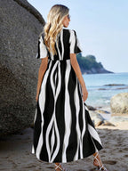 VCAY Women'S Colorblock Printed Summer Dress Shein