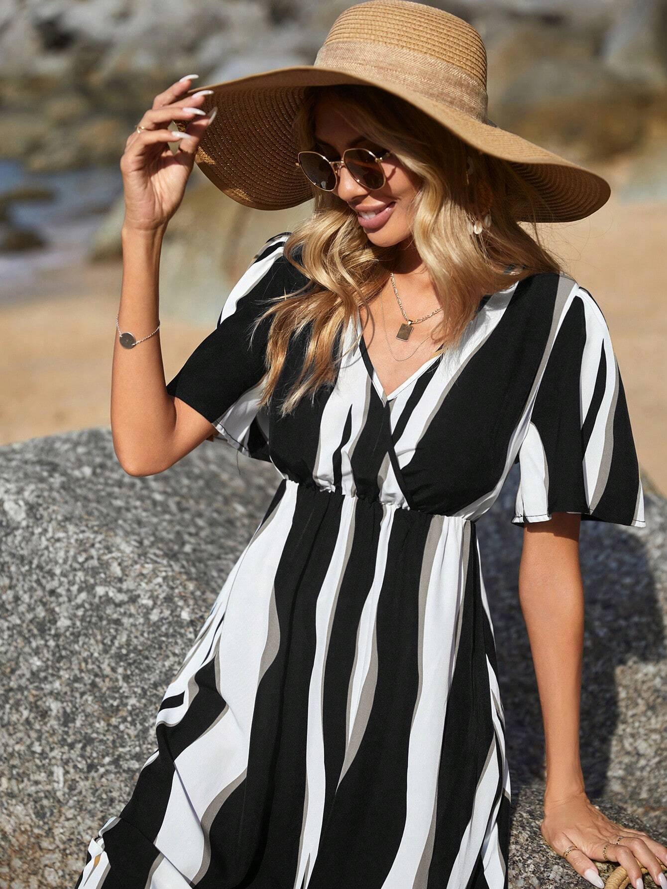 VCAY Women'S Colorblock Printed Summer Dress Shein