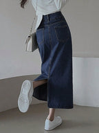 DAZY Women's Casual Distressed Denim Skirt With Side Slit shein
