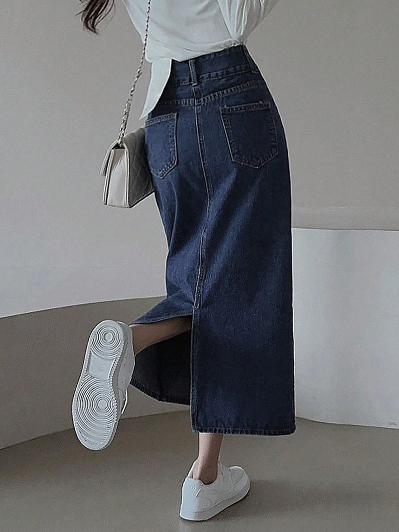 DAZY Women's Casual Distressed Denim Skirt With Side Slit shein