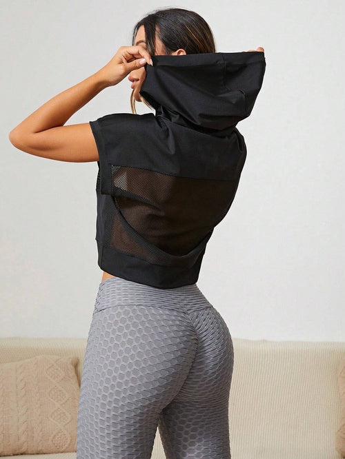Sports Fishnet Insert Batwing Sleeve Sports Sweatshirt shein