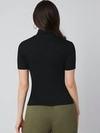 Mulvari High Neck Solid Summer T Shirts shein