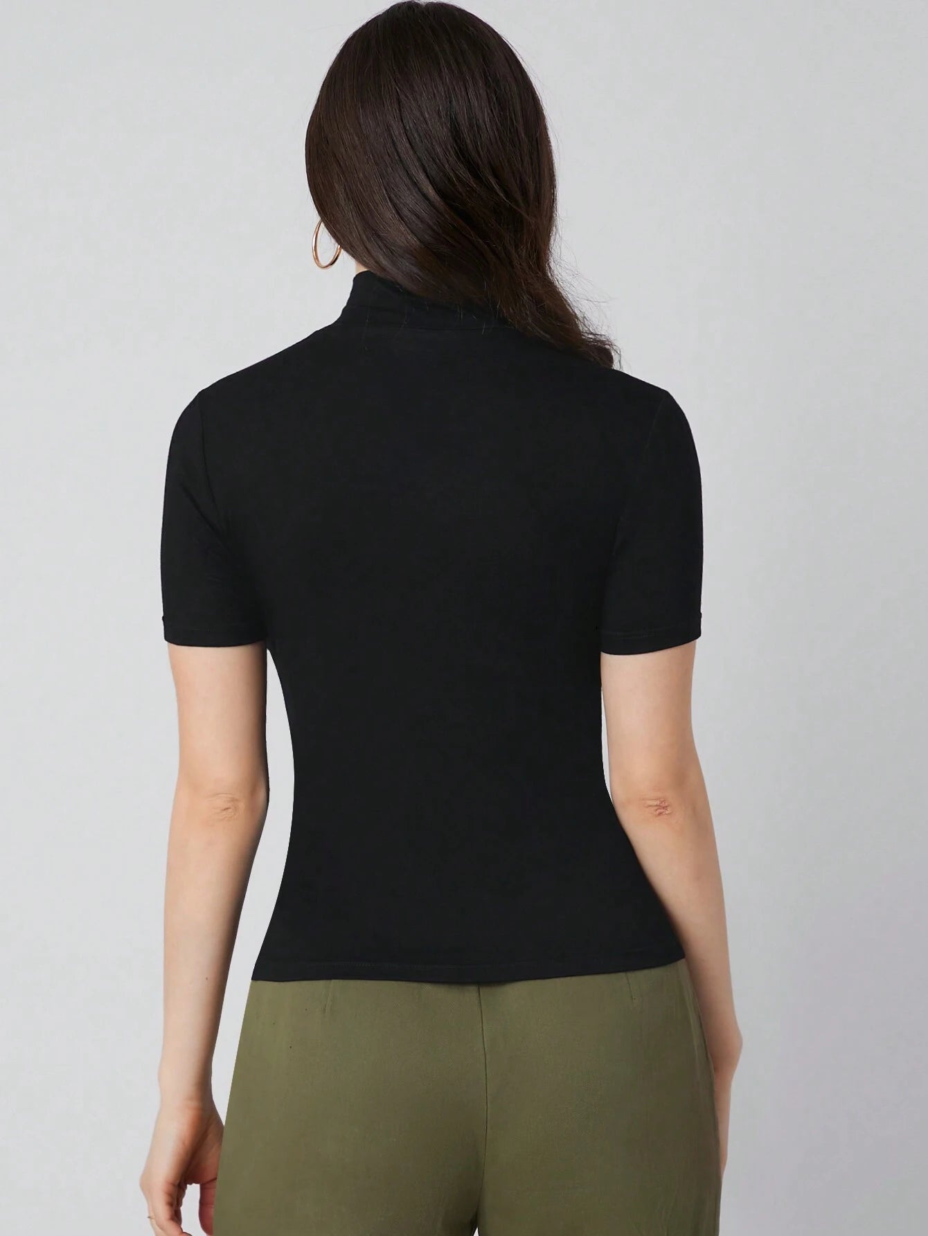 Mulvari High Neck Solid Summer T Shirts shein