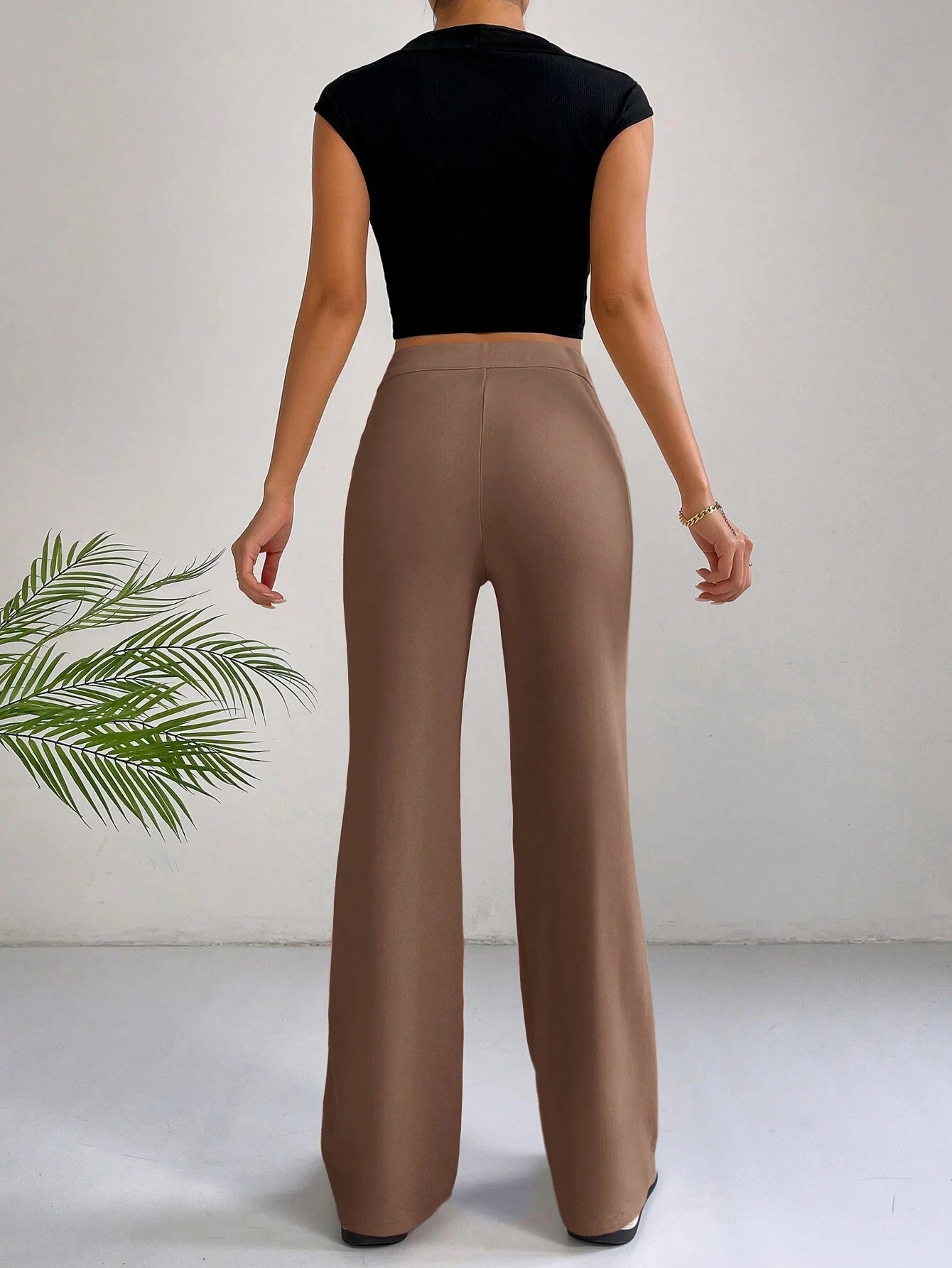 EZwear Y2k Solid Zipper Fly Seam Detail Pants Flare Leggings shein