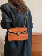Women's Crocodile Pattern Vintage Chain Square Bag shein