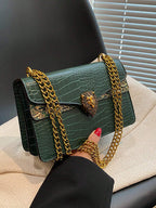 Women's Crocodile Pattern Vintage Chain Square Bag shein