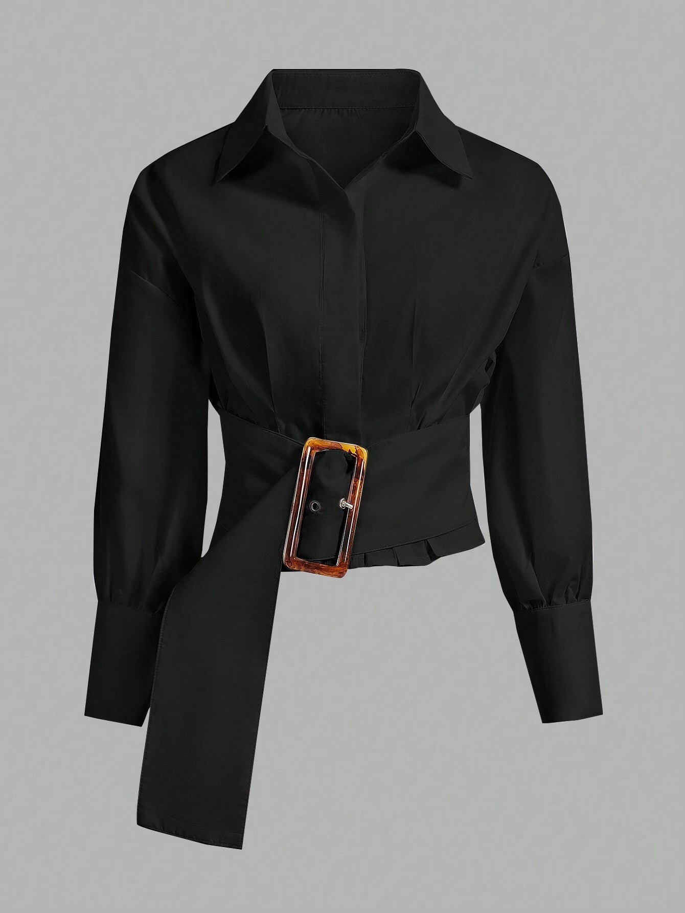 Aveloria Modichic Solid Color Pleated Decorated Buttoned Long Sleeve Shirt shein
