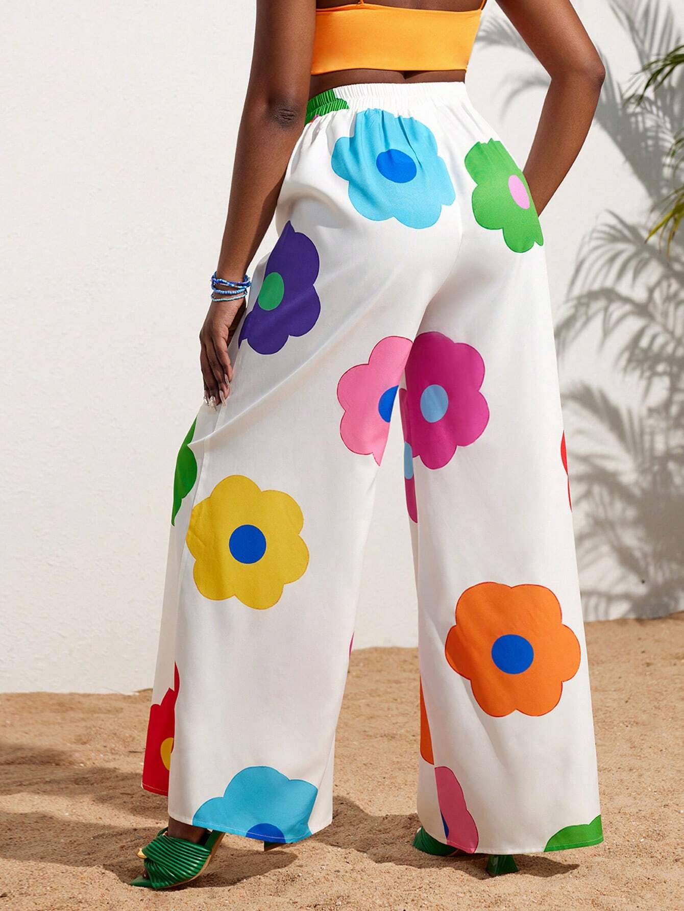 Slayr Summer Casual Vacation Colorful Flower All-Over Printed Wide-Leg Pants shein
