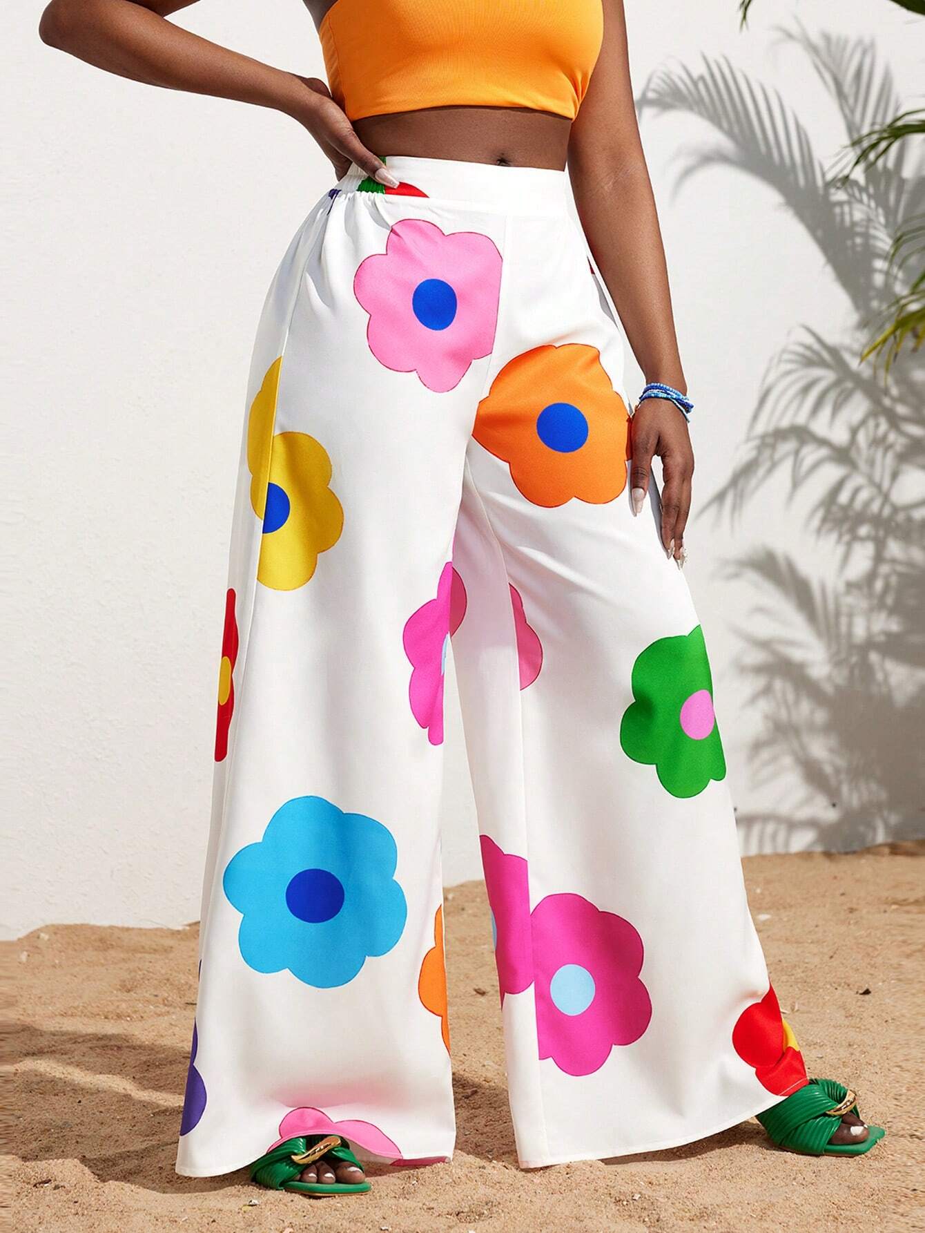 Slayr Summer Casual Vacation Colorful Flower All-Over Printed Wide-Leg Pants shein