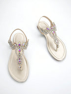 Women Rhinestone Decor Ankle Strap Thong Sandals shein