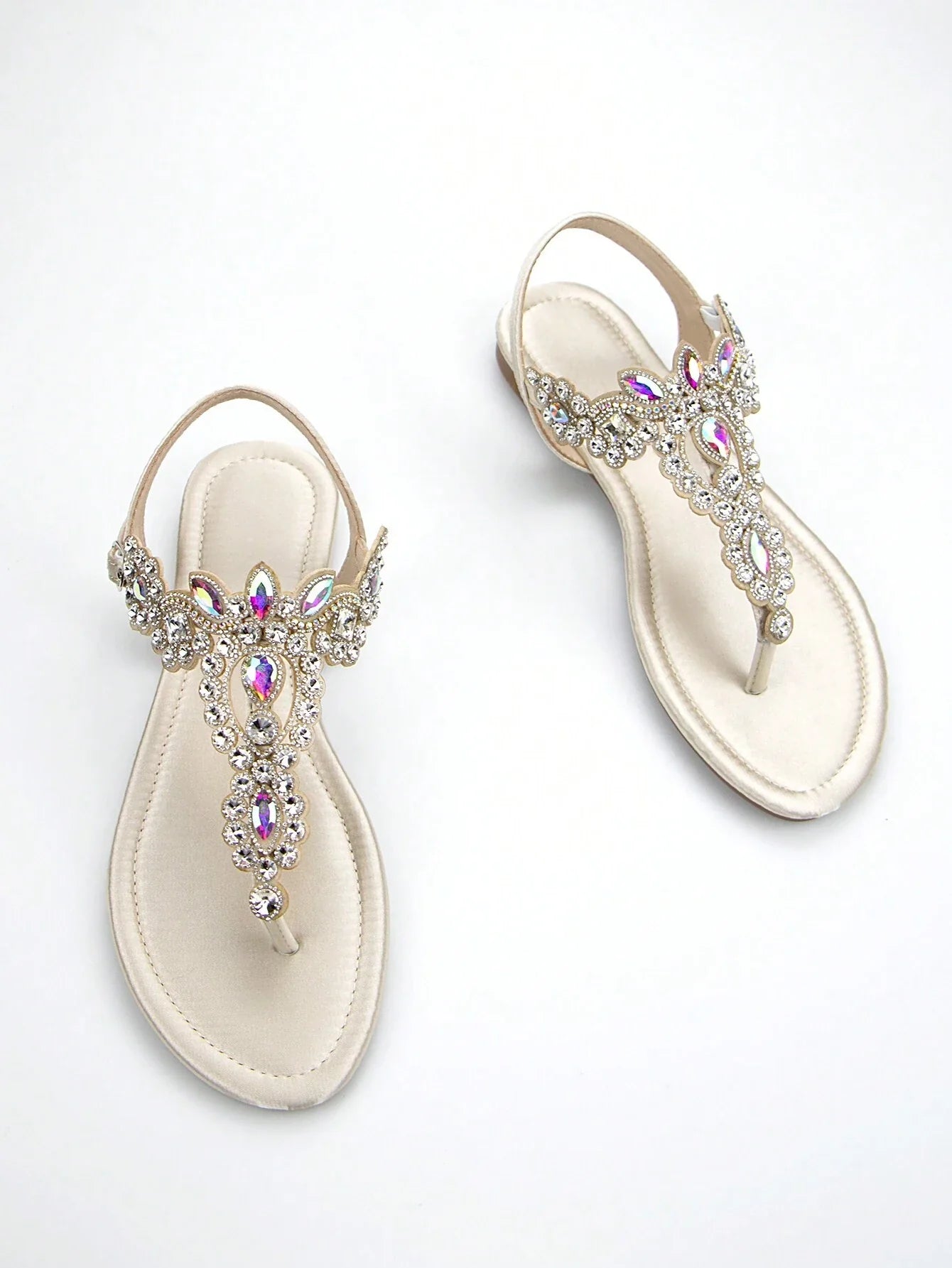 Women Rhinestone Decor Ankle Strap Thong Sandals shein
