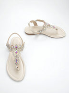 Women Rhinestone Decor Ankle Strap Thong Sandals shein