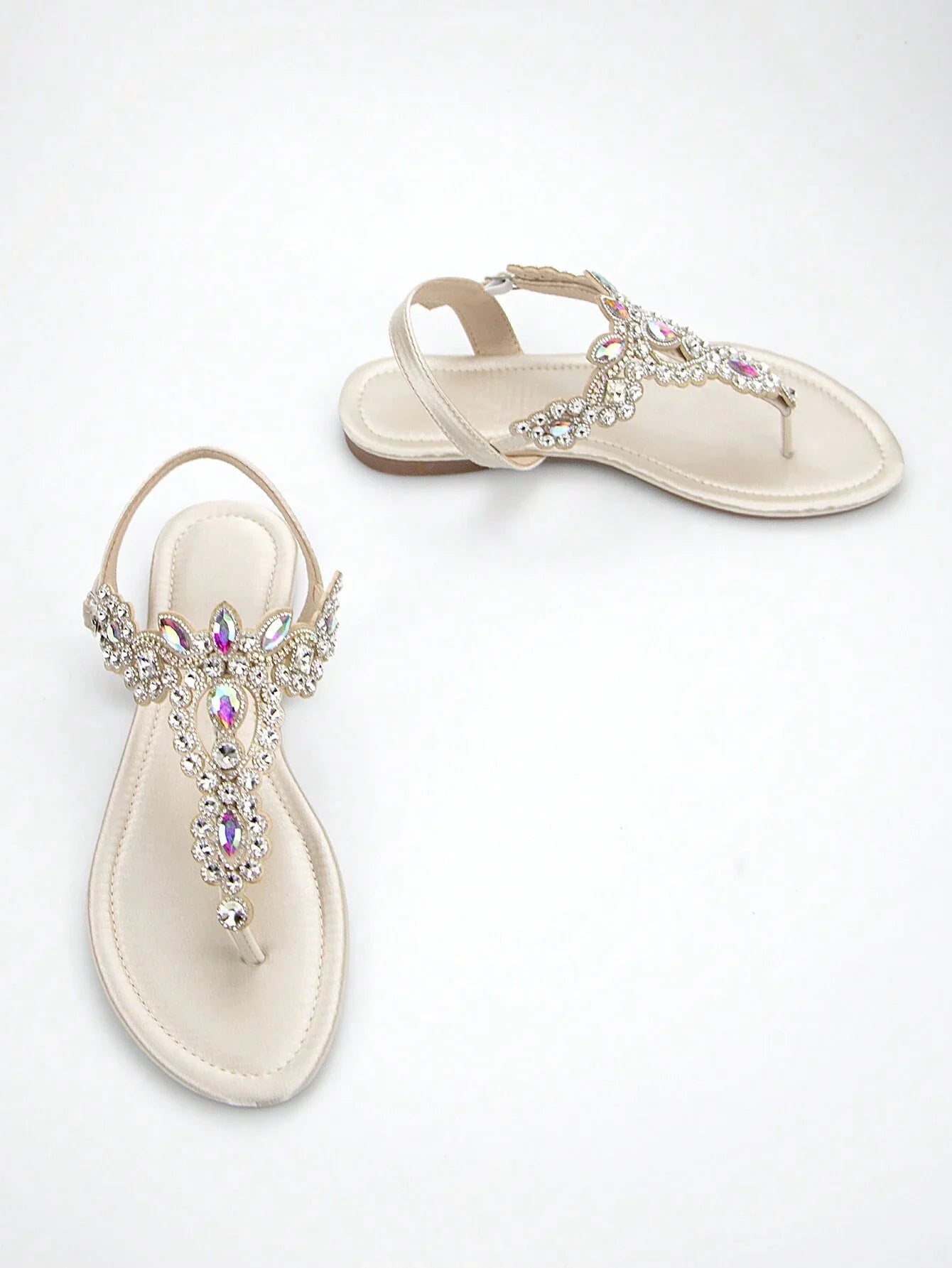 Women Rhinestone Decor Ankle Strap Thong Sandals shein