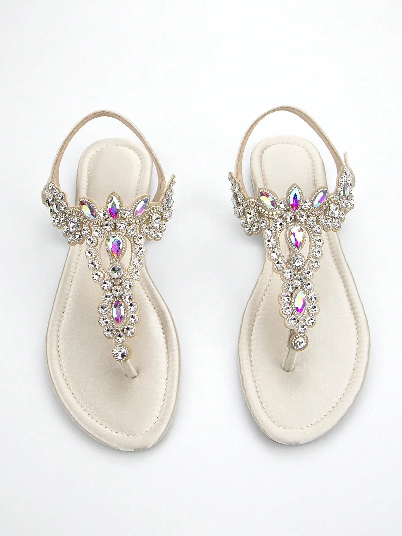 Women Rhinestone Decor Ankle Strap Thong Sandals shein