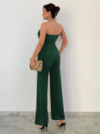 Aloruh Women's Sheer Mesh Splice Strapless Jumpsuit shein