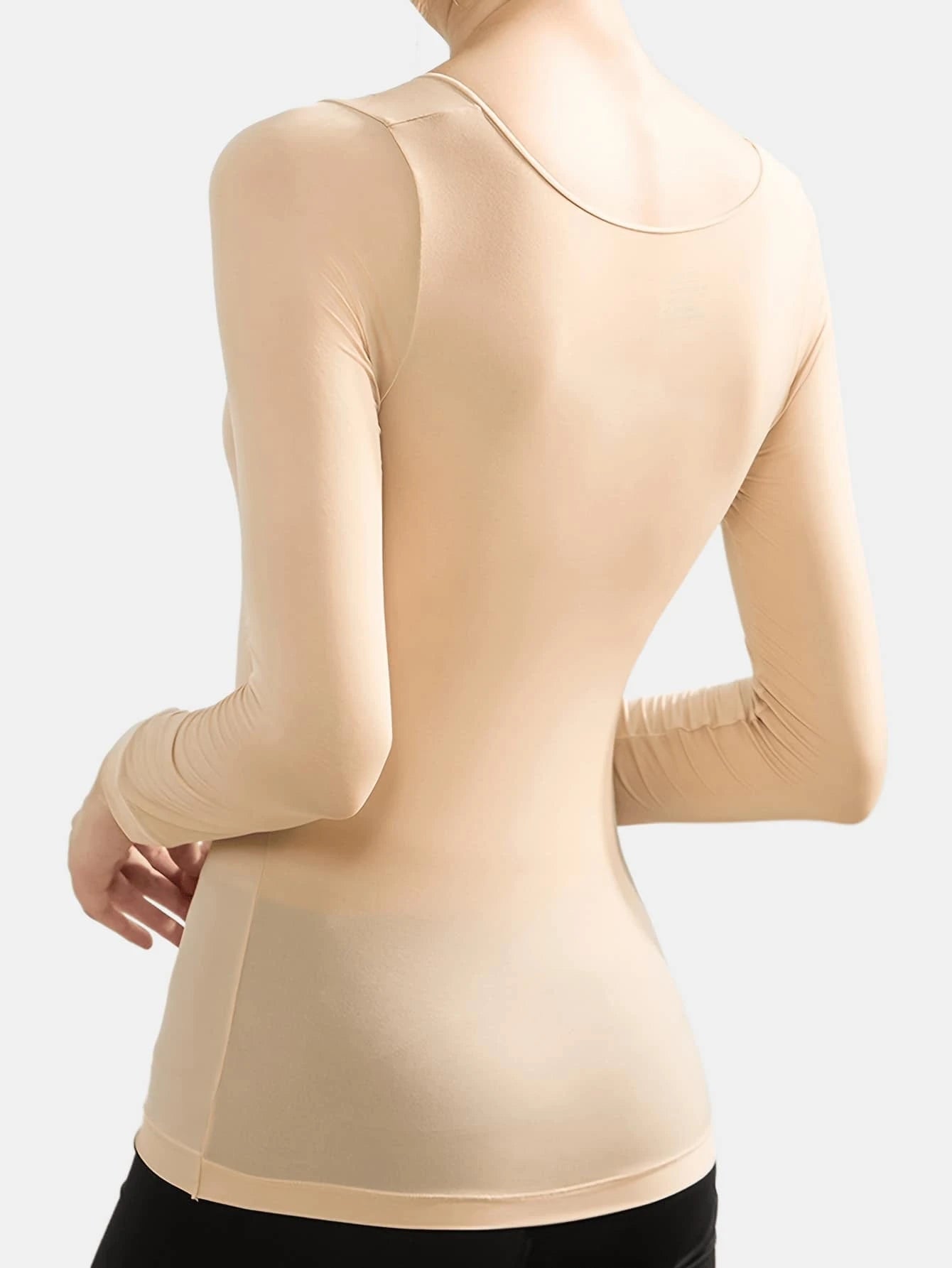 2 Pcs Women's Seamless Ultra-Thin Thermal Underwear - Soft & Comfy Long Sleeve Round Neck Top shein