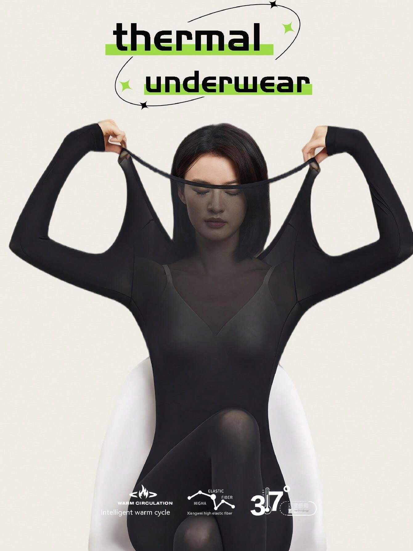 2 Pcs Women's Seamless Ultra-Thin Thermal Underwear - Soft & Comfy Long Sleeve Round Neck Top shein