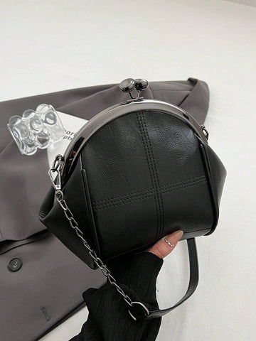Leisure Retro Dark Green PU Clip Bag With Dual Metal Chain