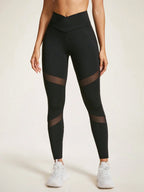 Sport Studio Cross Waist Mesh Contrast Yoga Leggings shein