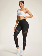 Sport Studio Cross Waist Mesh Contrast Yoga Leggings shein