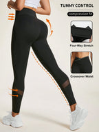 Sport Studio Cross Waist Mesh Contrast Yoga Leggings shein