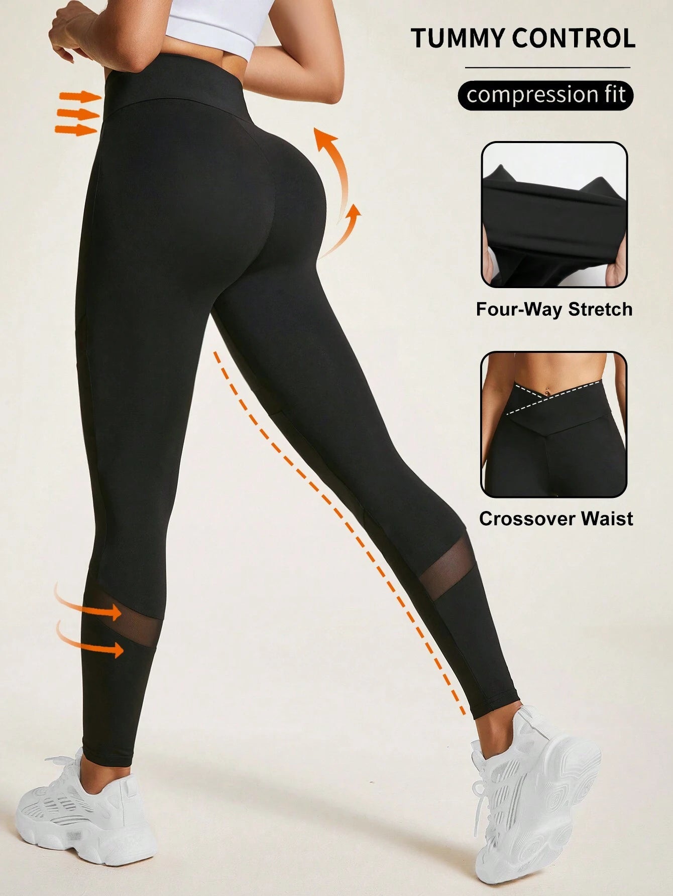 Sport Studio Cross Waist Mesh Contrast Yoga Leggings shein
