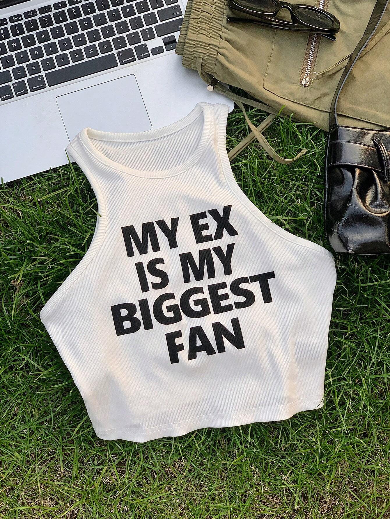 EZwear Women Fashion Sleeveless Tank Top With Printed Slogan shein