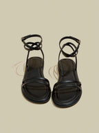 Women's Black Flat Sandals With Crossed Straps & Tie-Up Laces shein