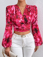 Women's Floral Printed Ruffle Trim Blouse shein