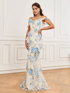 Belle Elegant, Romantic, Soft And Elegant,Spaghetti Straps, V-Neck,Leaves, , Prom Date Party Extra-Long Dress Shein