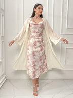 Modely Tie Dye Cowl Neck Cami Dress & Solid Drop Shoulder Coat Sets shein