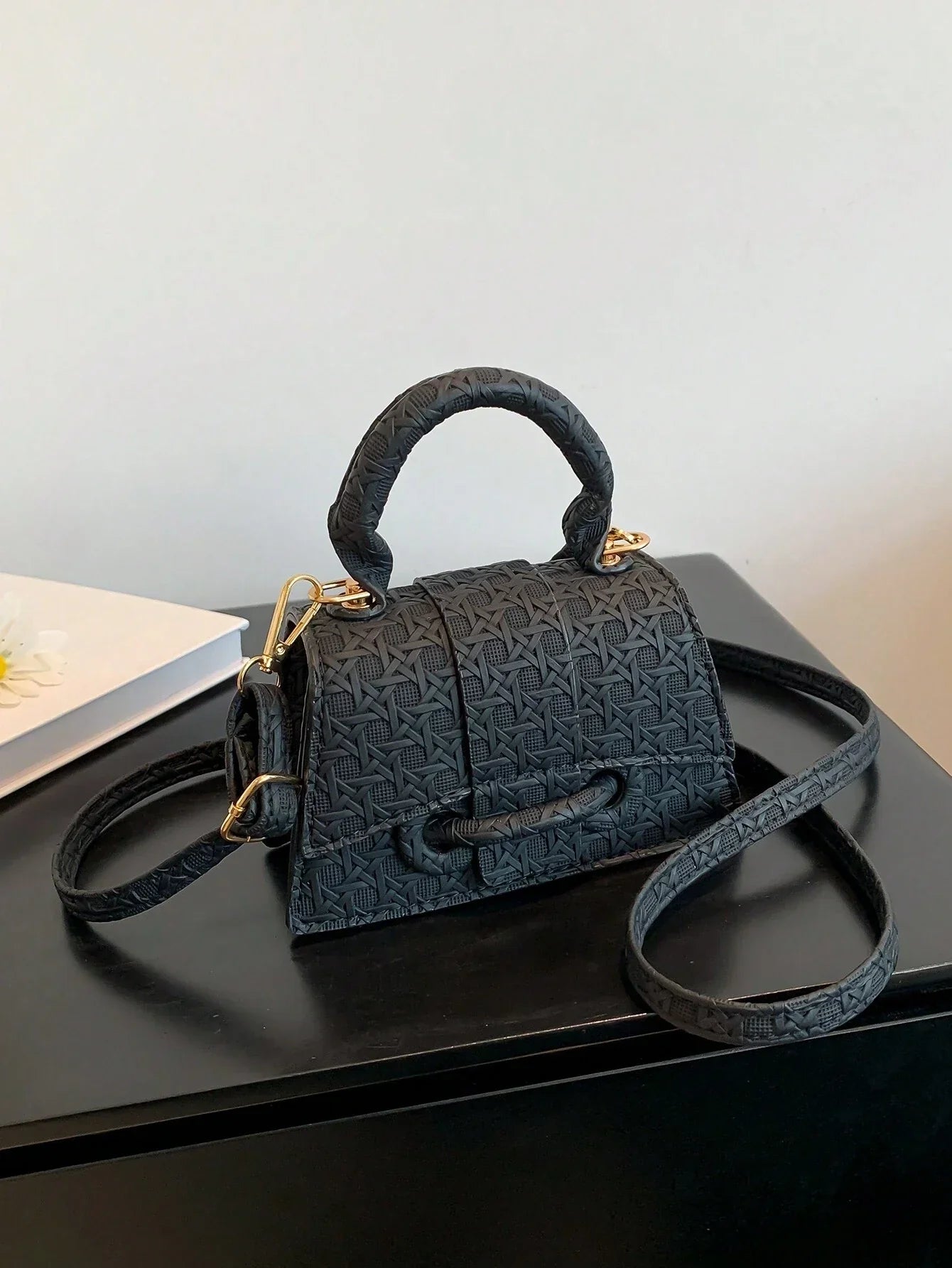 1pc Mini Solid Color Pu Flip Cover Magnetic Closure Top Single Handle Shoulder Strap Adjustable, Fashionable & Versatile Handbag shein