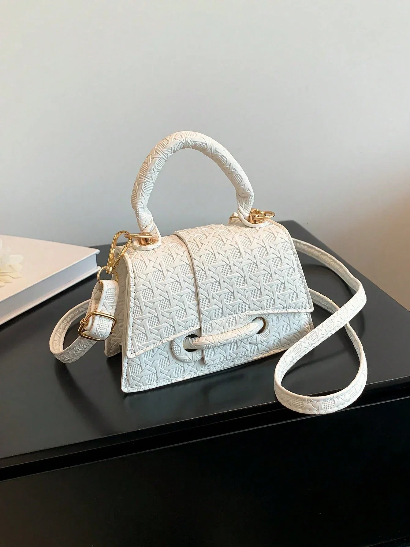 1pc Mini Solid Color Pu Flip Cover Magnetic Closure Top Single Handle Shoulder Strap Adjustable, Fashionable & Versatile Handbag shein