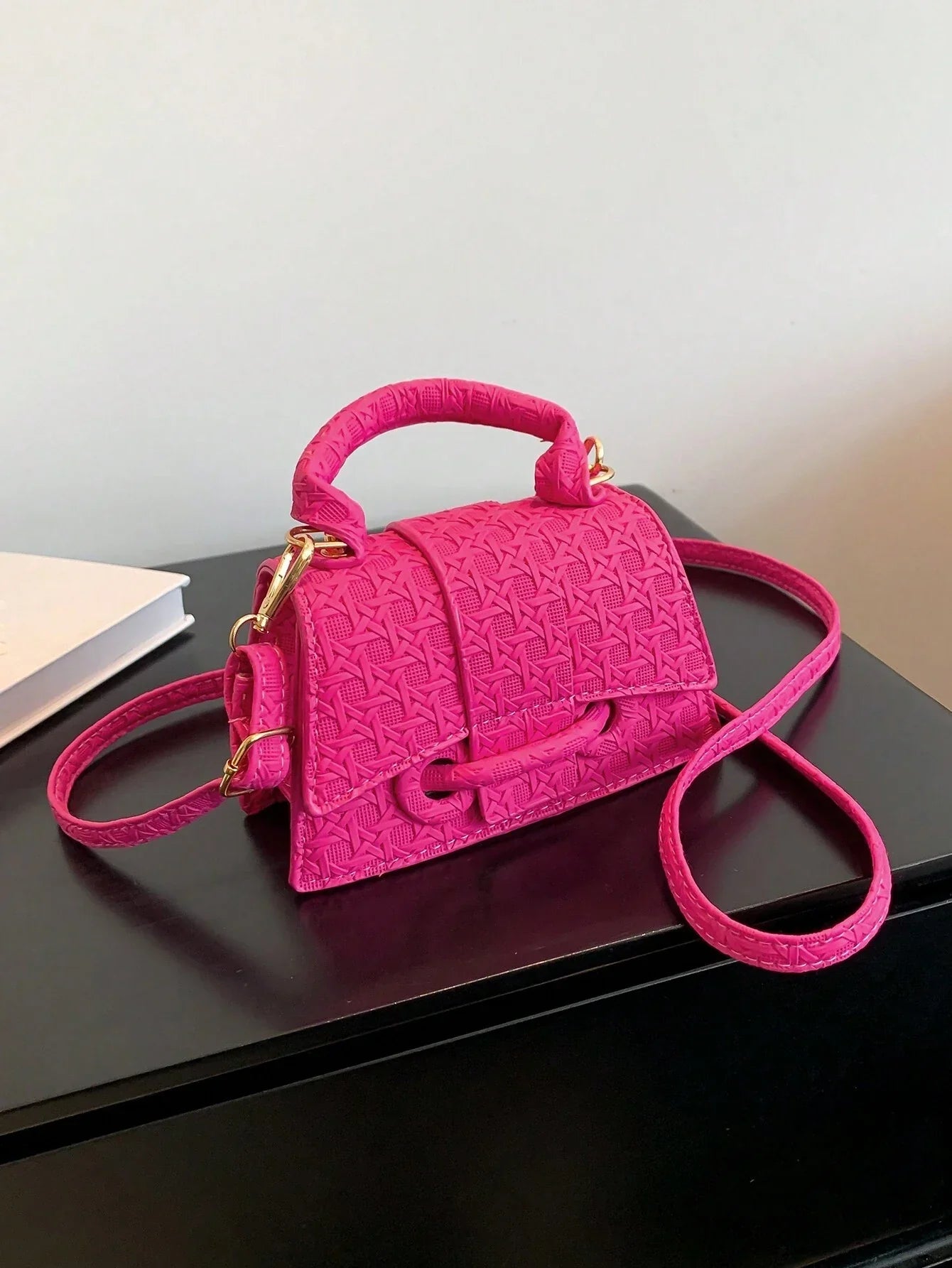 1pc Mini Solid Color Pu Flip Cover Magnetic Closure Top Single Handle Shoulder Strap Adjustable, Fashionable & Versatile Handbag shein