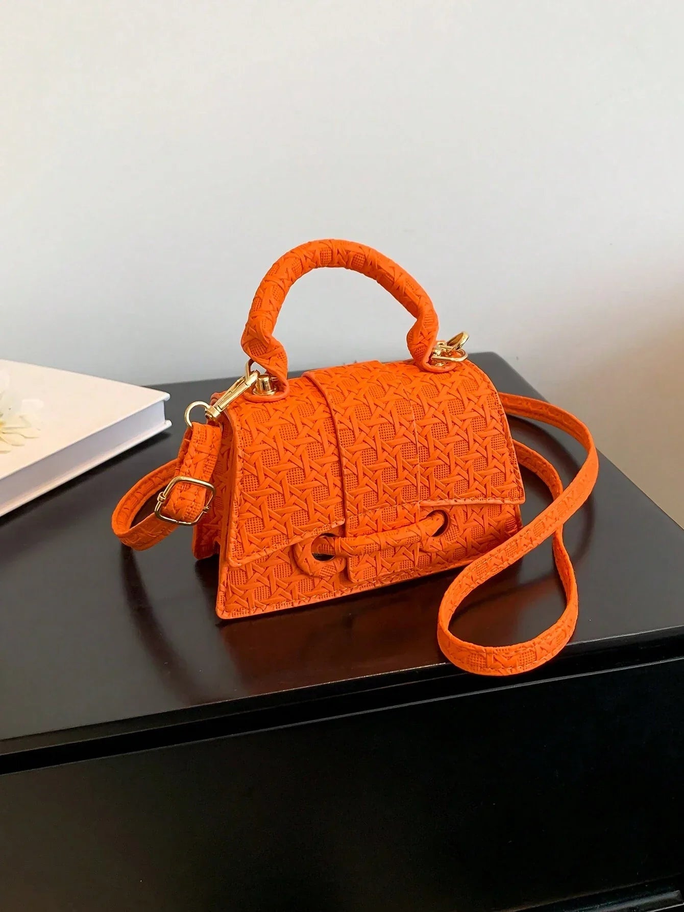 1pc Mini Solid Color Pu Flip Cover Magnetic Closure Top Single Handle Shoulder Strap Adjustable, Fashionable & Versatile Handbag shein