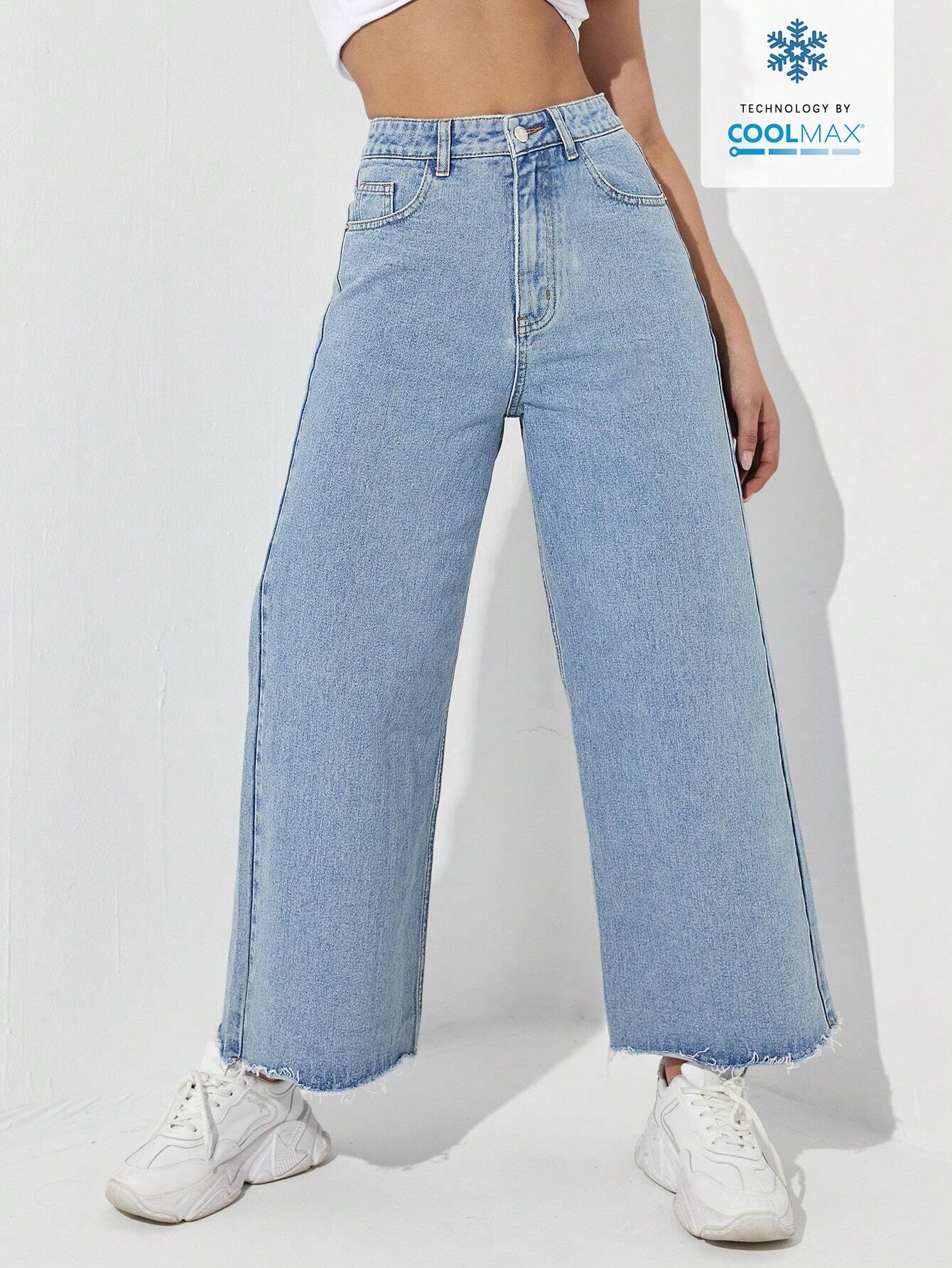 EZwear Women's Casual Daily Wear Wide Leg Denim Pants shein