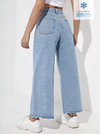 EZwear Women's Casual Daily Wear Wide Leg Denim Pants shein