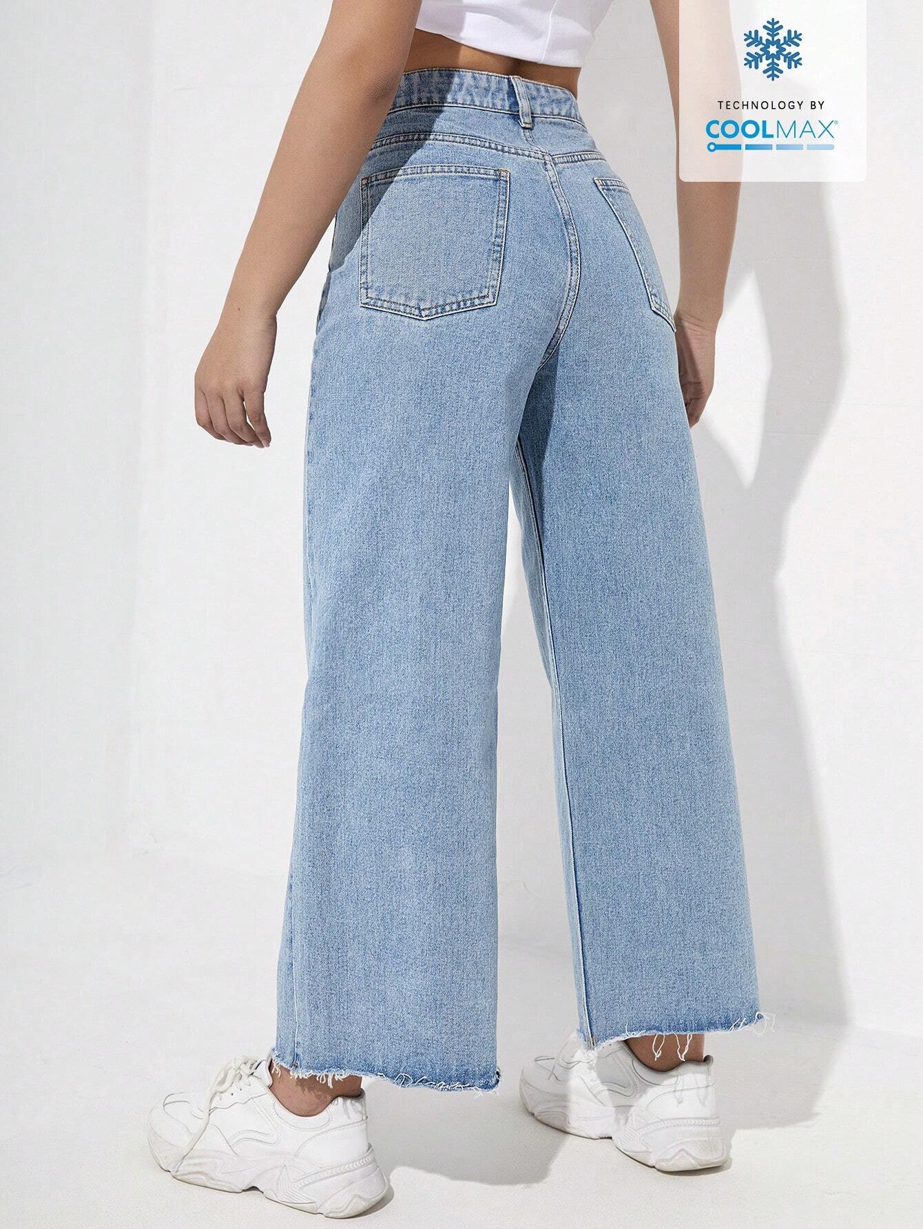 EZwear Women's Casual Daily Wear Wide Leg Denim Pants shein