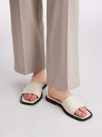 MOTF PREMIUM SQUARE TOE MINIMALIST TWO TONE MULE FLAT SANDALS shein