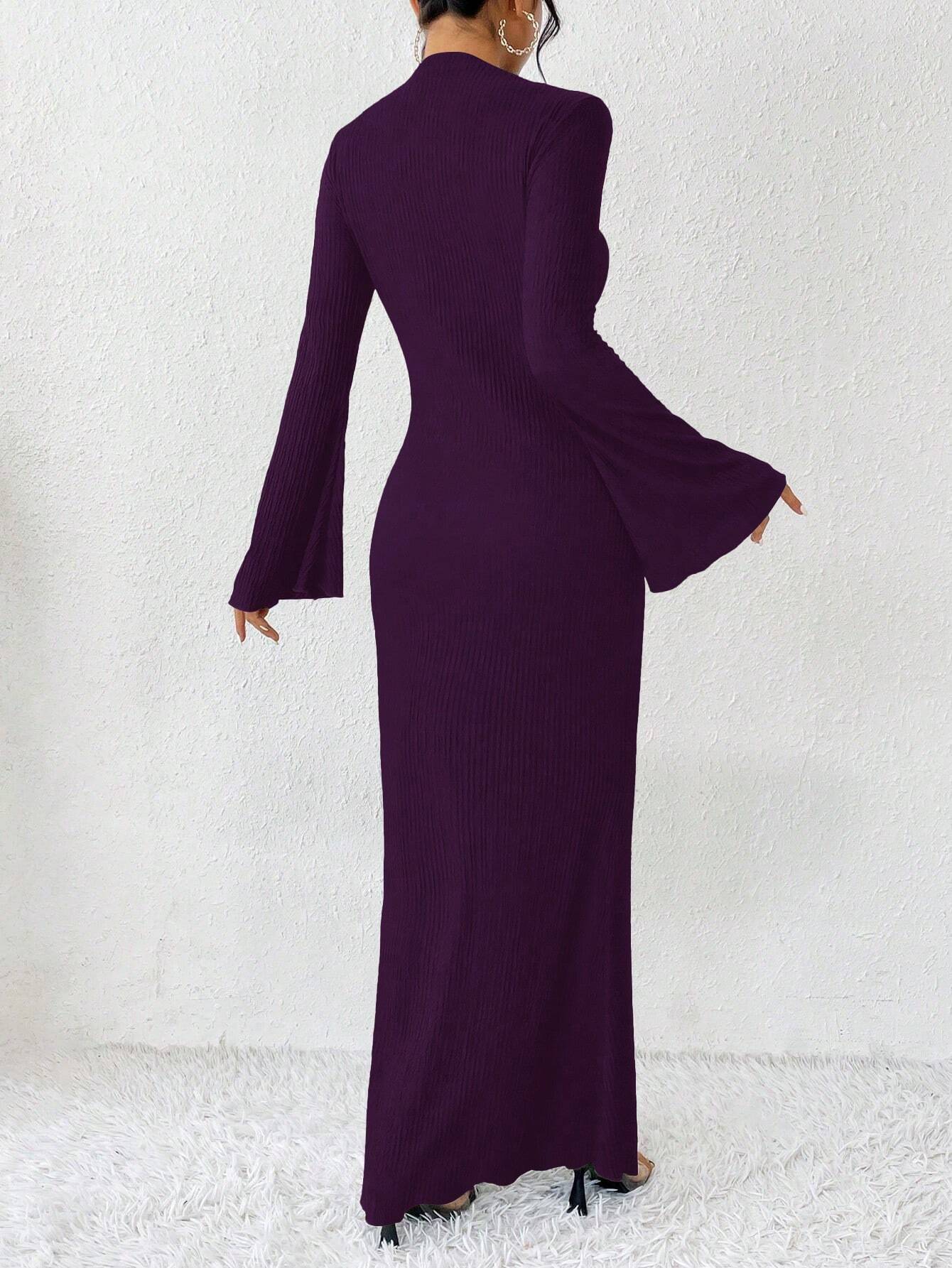 Rafferiza Solid Color Long Bell Sleeve Women's Dress shein