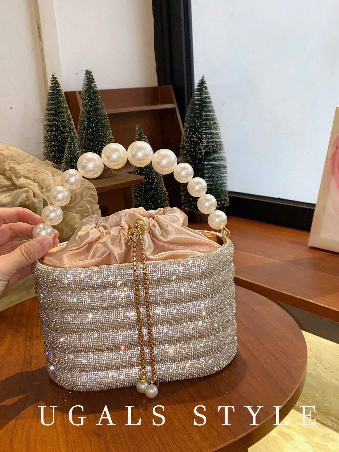 Luxury Women's Bridal Wedding Pearl Purse Party Prom Glitter Bling Rhinestone Clutches Handbag shein