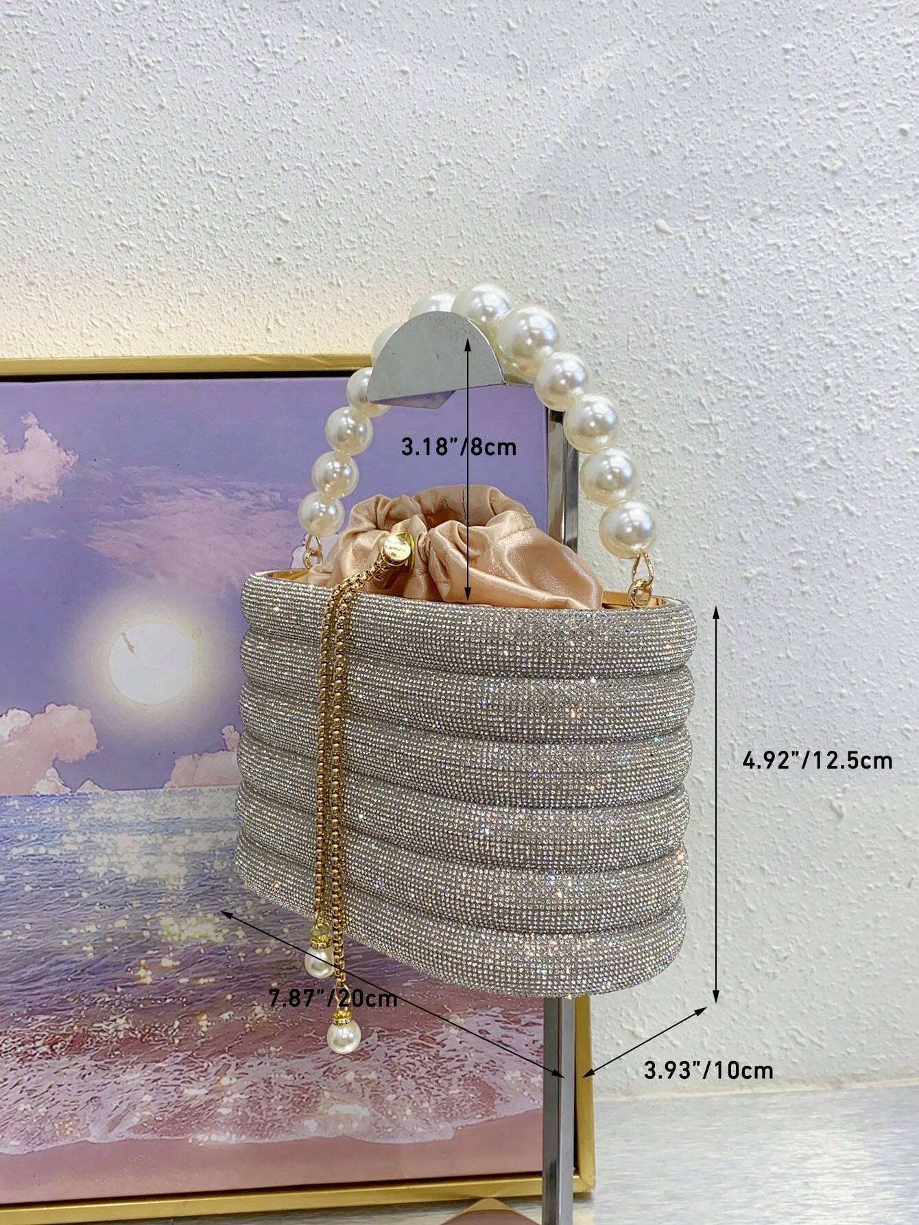 Luxury Women's Bridal Wedding Pearl Purse Party Prom Glitter Bling Rhinestone Clutches Handbag shein