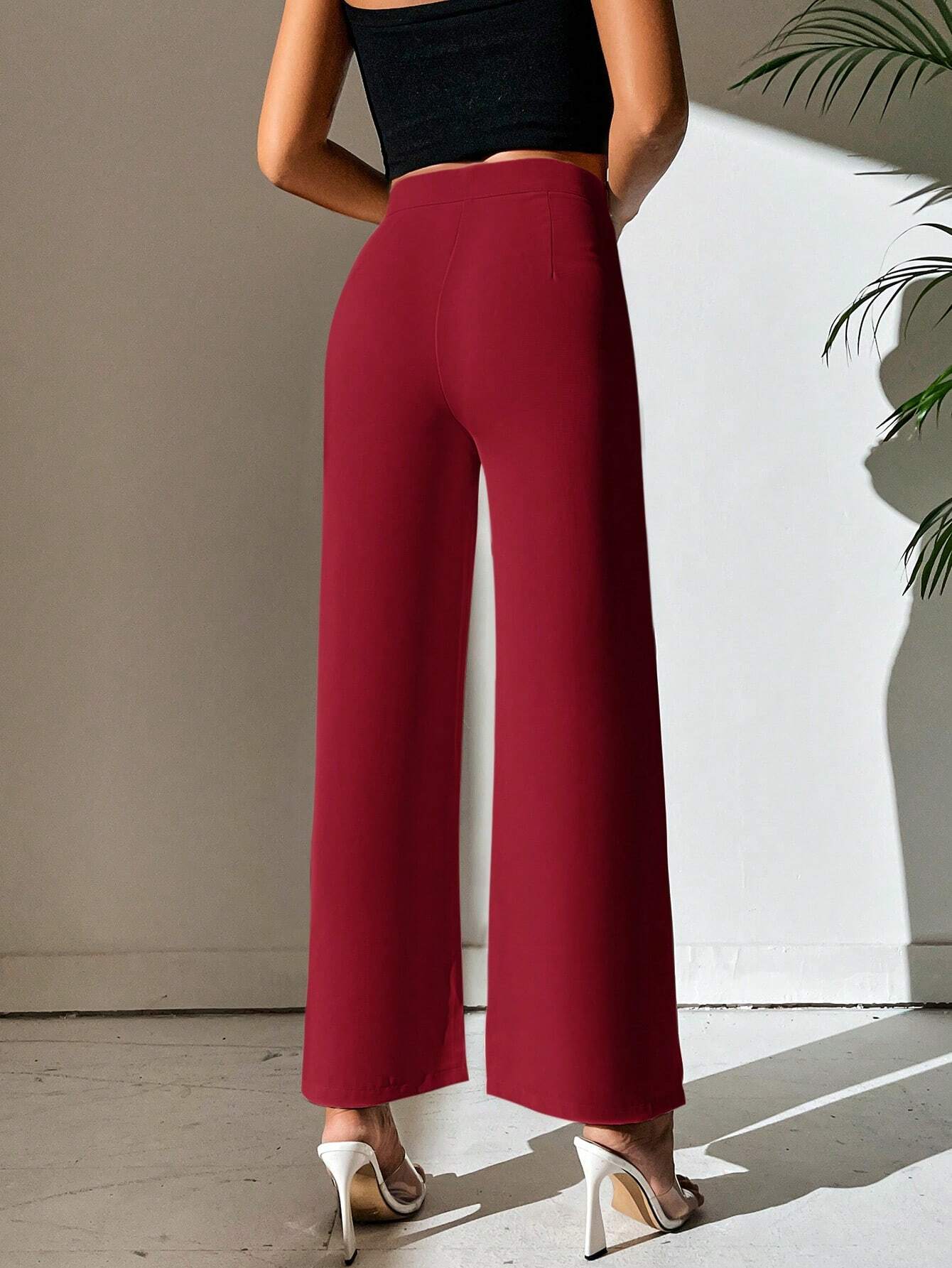 PETITE Split Hem Straight Leg Dress Pants shein