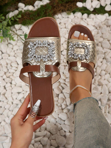 Women Fish Scale Sequin Decorated Open Toe Slip-On Flat Sandals shein