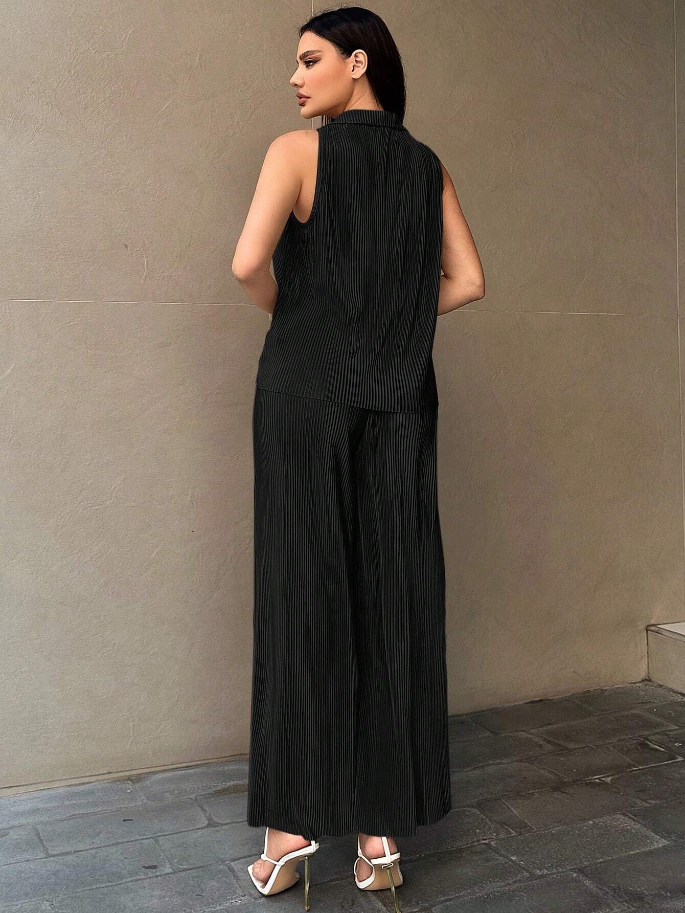 Essnce Women's Button Front Sleeveless Top And Wide Leg Pants