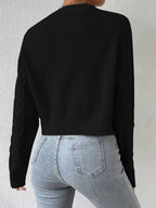 MOOSTA Drop Shoulder Cable Knit Cardigan & Crop Knit Top shein