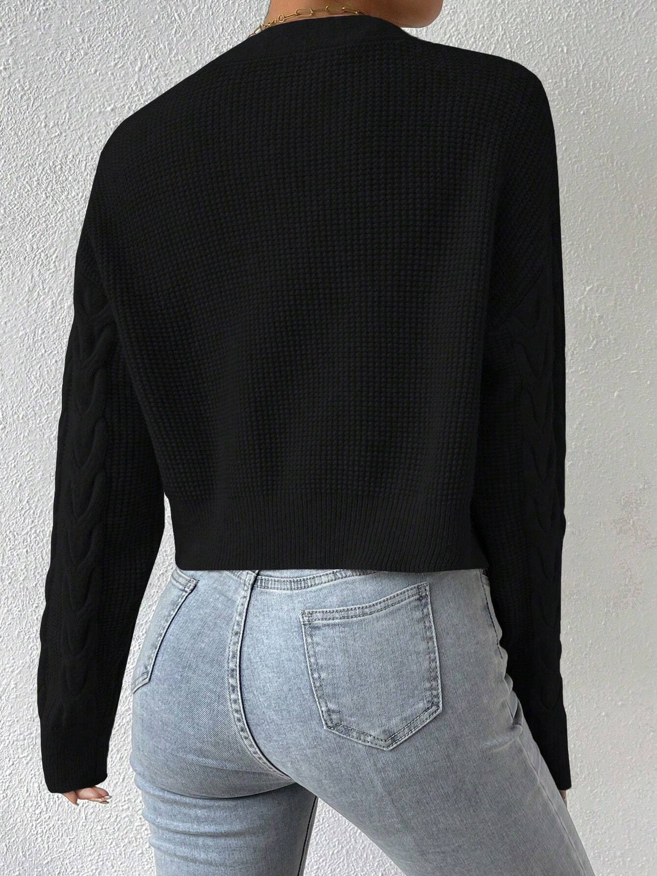 MOOSTA Drop Shoulder Cable Knit Cardigan & Crop Knit Top shein